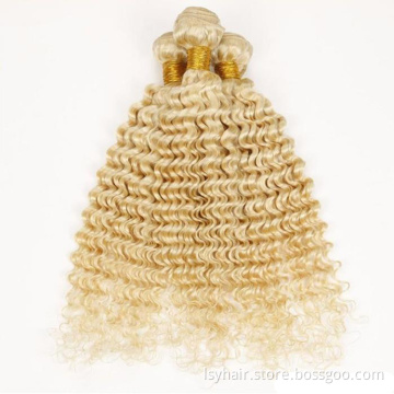 613# human hair,Blonde Curly Human Hair Extensions,Jerry Curl 613 blonde hair